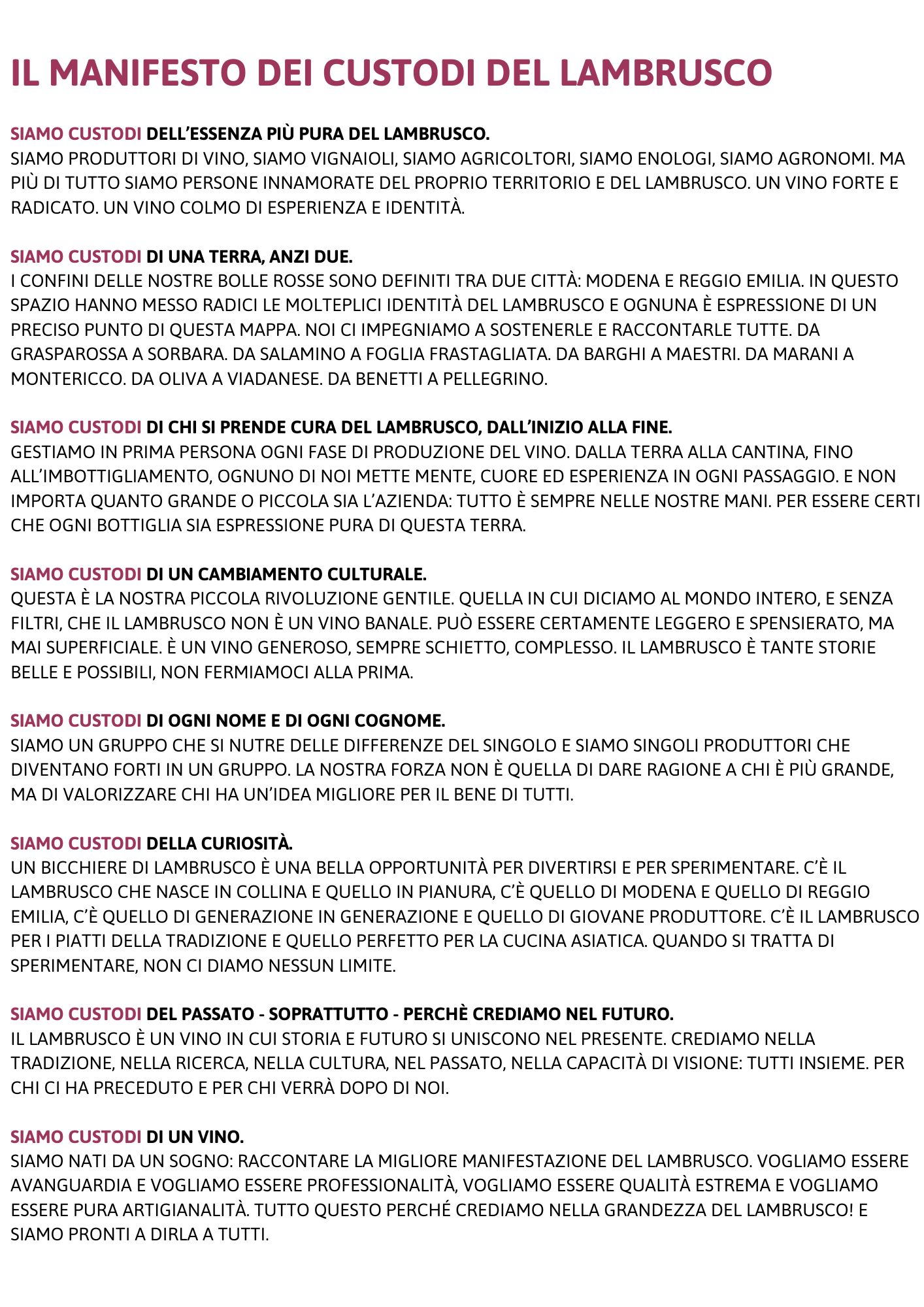 Una rivoluzione gentile, un impegno condiviso. Nascono i Custodi del Lambrusco